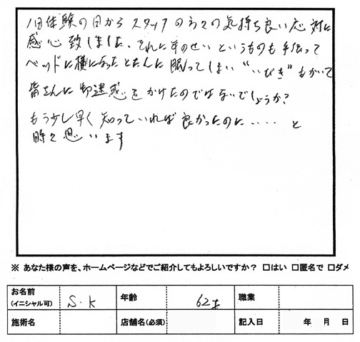 SK様62歳サンテナジー川越にて